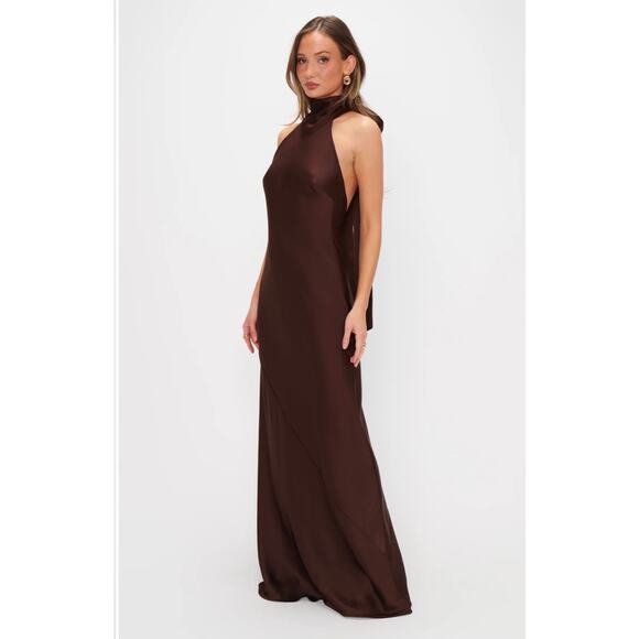 Show Me Your MuMu Lisa Maxi Dress Chocolate Satin Luxe Size Small - Picture 5 of 10